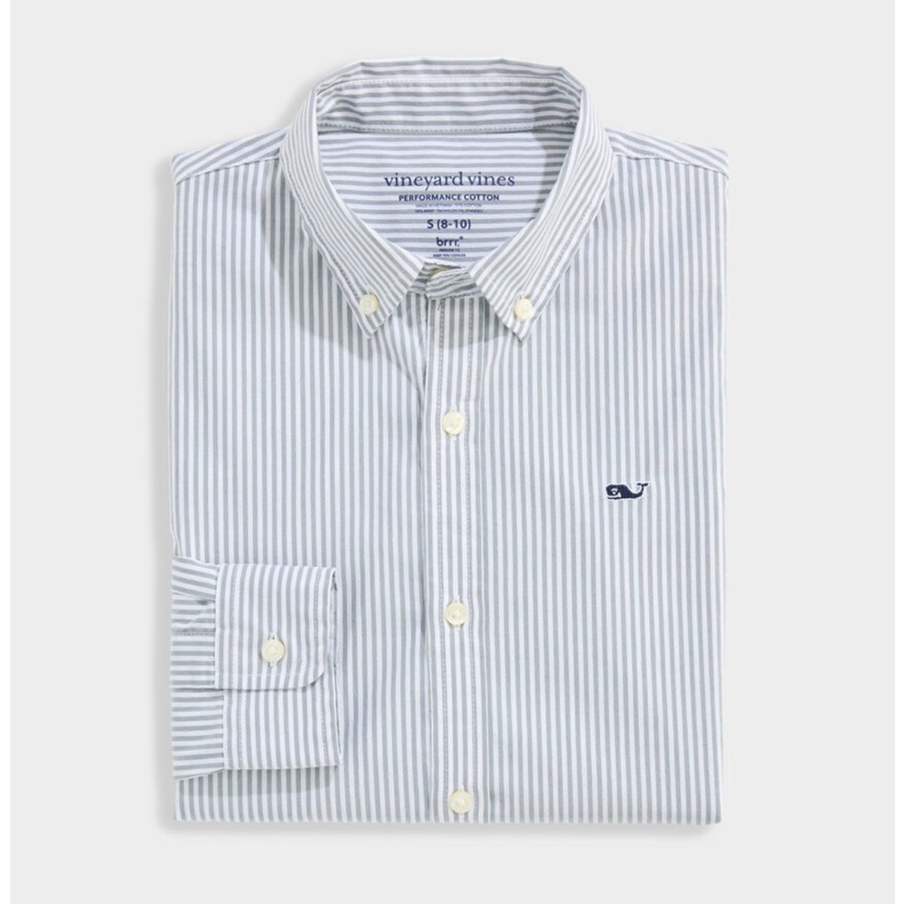 Vineyard Vines Boys White and Blue Striped Button Down Shirt Sz 5